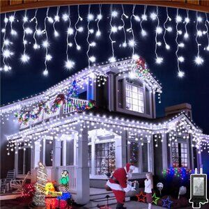 66FT LED Christmas Lights with 140 Drops, Outdoor Hanging Lights 490 LED 8 Modes
